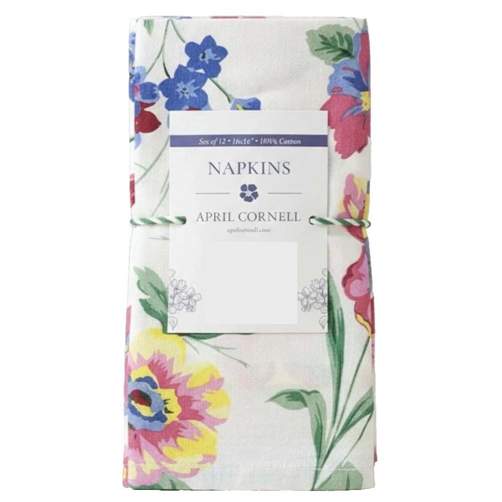 April Cornell Lillianna Set of 12 Floral Cloth Dining Napkins Colorful Cottage